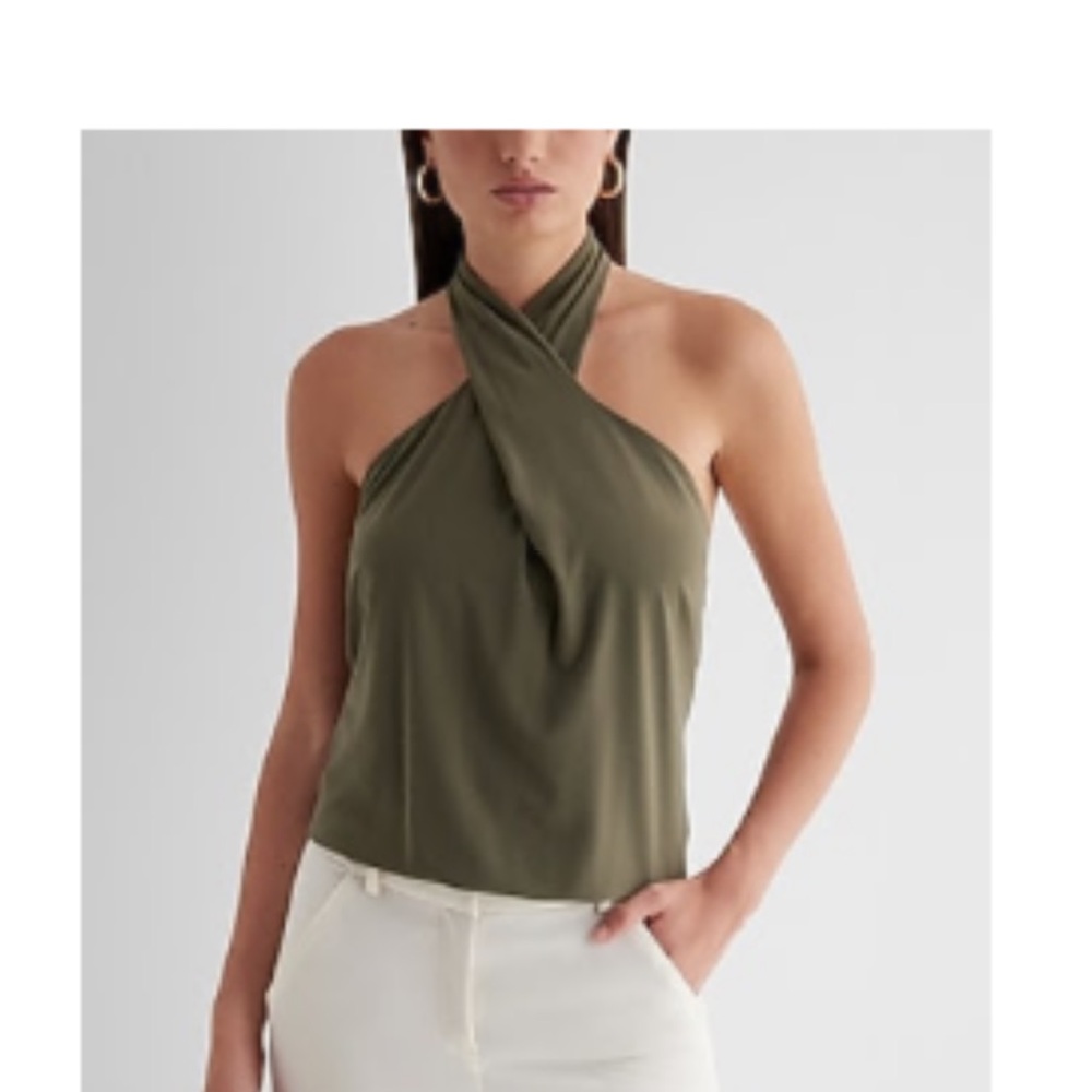 Express Olive Green Halter Top